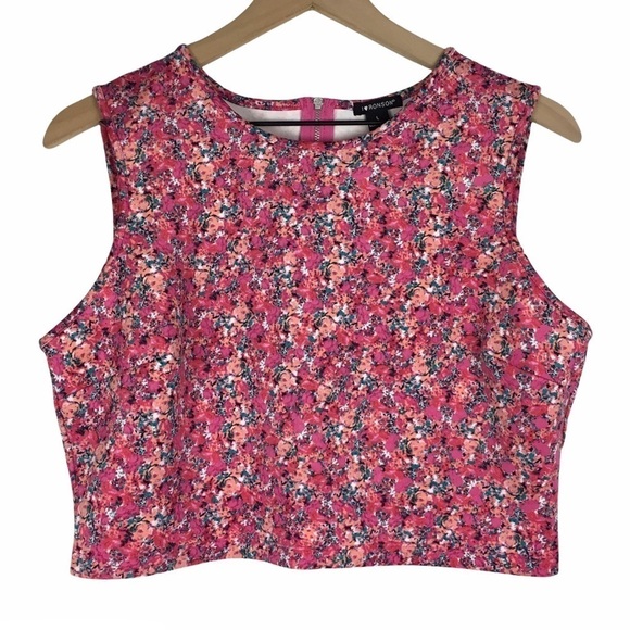 I HEART RONSON Crop Top Ditsy Floral Scuba Feel Zipper Retro Style Y2K Large - Picture 1 of 10